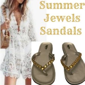 Jeweled Sandals Metallic Silver Gold  Sparkle Bling Gemstones Dress Flip Flops